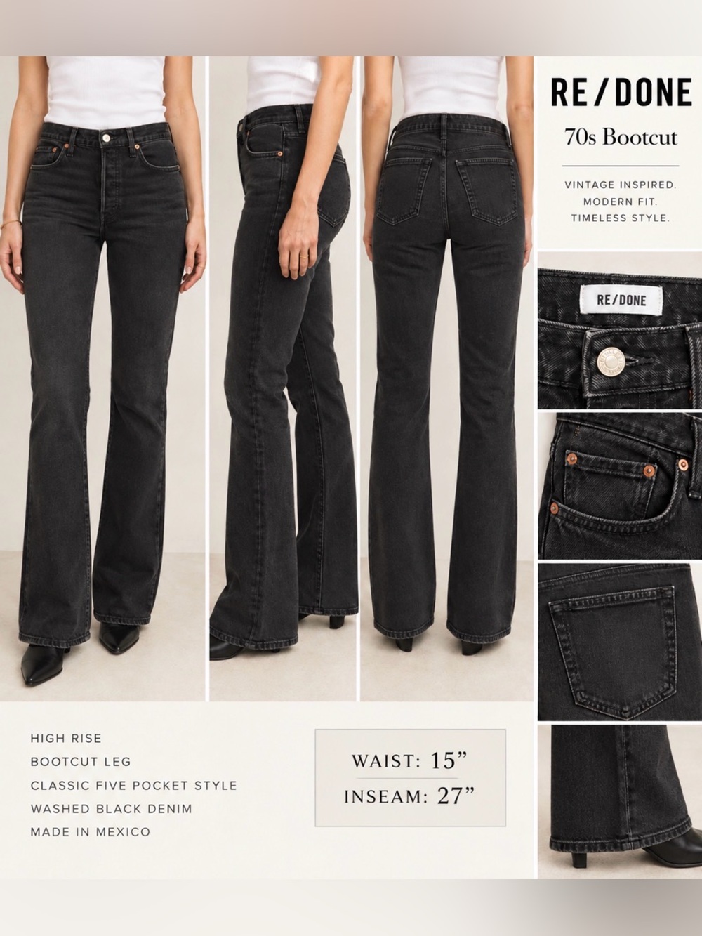 Re/Done Washed Black High-Rise Flare Jeans
